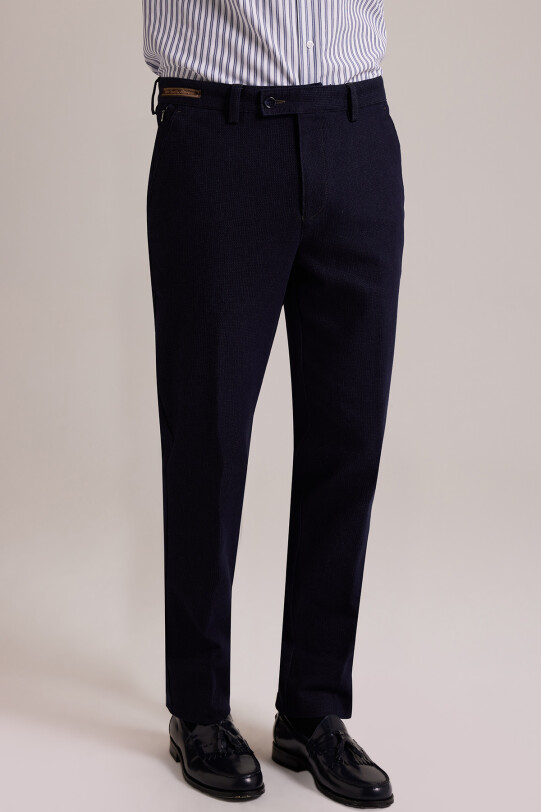 Erkek Lacivert Regular Fit Kanvas Yan Cep Pantolon