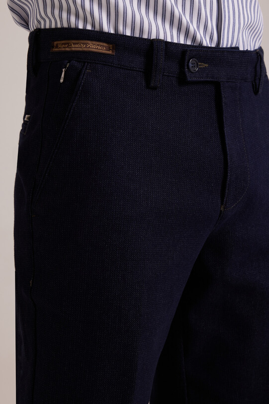 Erkek Lacivert Regular Fit Kanvas Yan Cep Pantolon