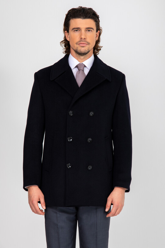 Erkek Lacivert Regular Fit Kırlangıç Yaka Kaban