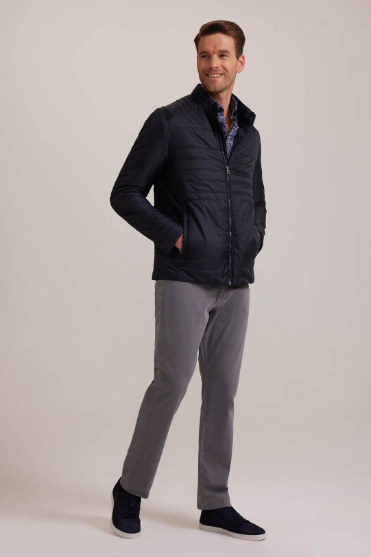 Erkek Lacivert Regular Fit Kışlık Spor Gizli Kapüşon Mont