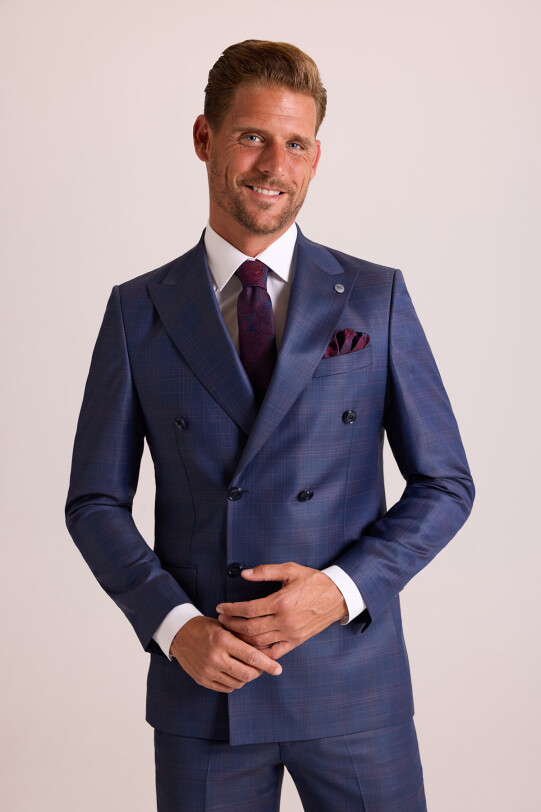 Erkek Lacivert Regular Fit Kruvaze Takım Elbise