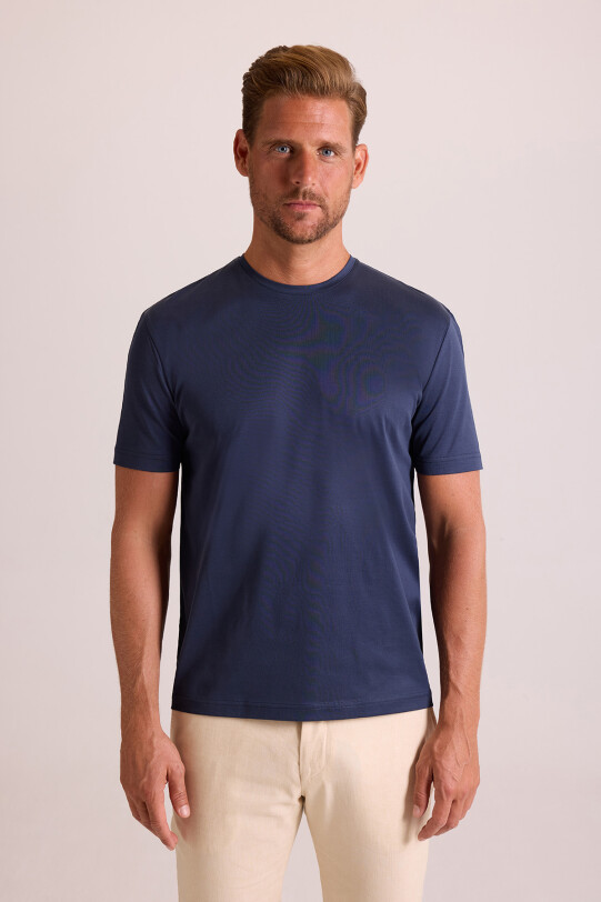 Erkek Lacivert Regular Fit Merserize Pamuk T-Shirt