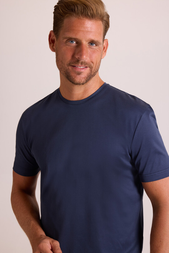 Erkek Lacivert Regular Fit Merserize Pamuk T-Shirt