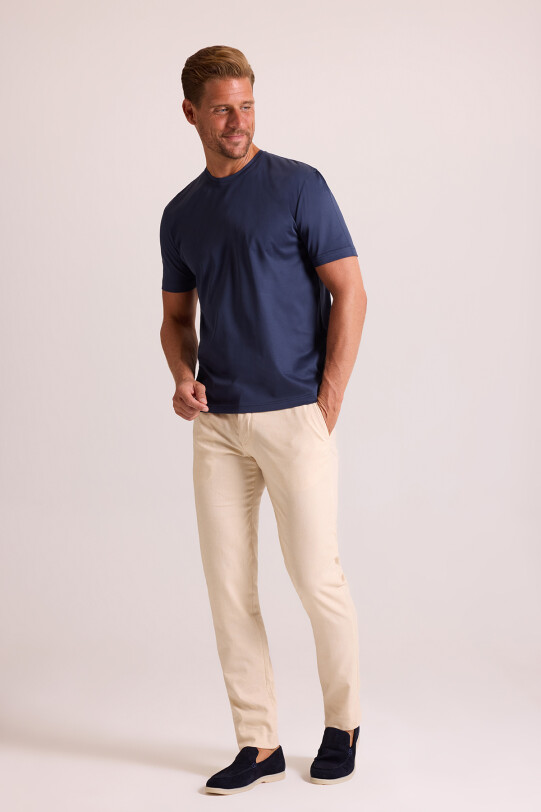 Erkek Lacivert Regular Fit Merserize Pamuk T-Shirt