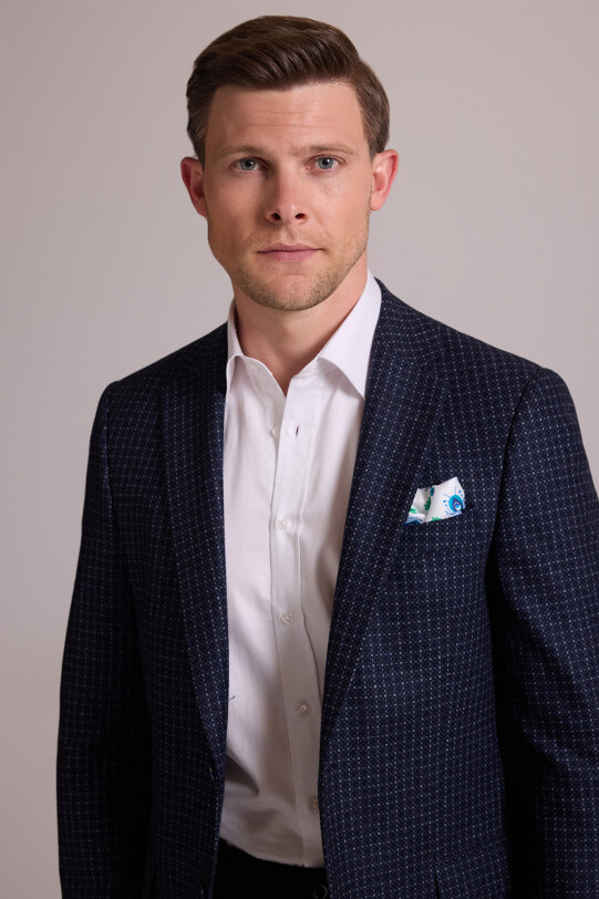 Erkek Lacivert Regular Fit Mono Yaka %100 Yün Ceket