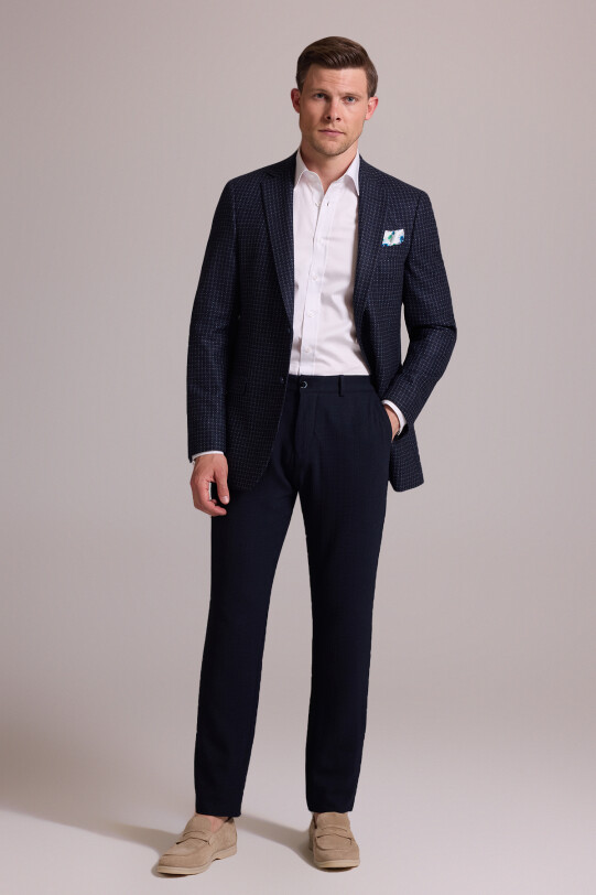 Erkek Lacivert Regular Fit Mono Yaka %100 Yün Ceket