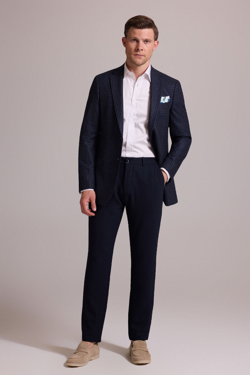 Erkek Lacivert Regular Fit Mono Yaka %100 Yün Ceket - 3