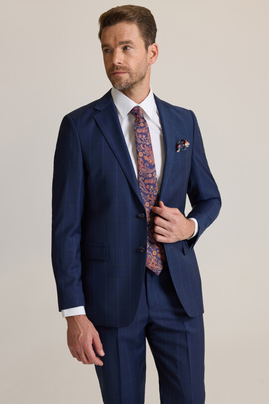 Erkek Lacivert Regular Fit Mono Yaka %100 Yün Takım Elbise