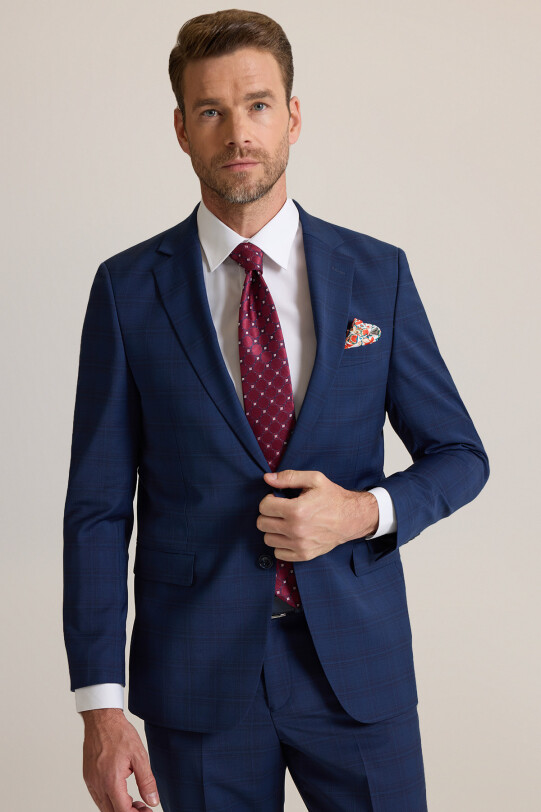 Erkek Lacivert Regular Fit Mono Yaka %100 Yün Takım Elbise