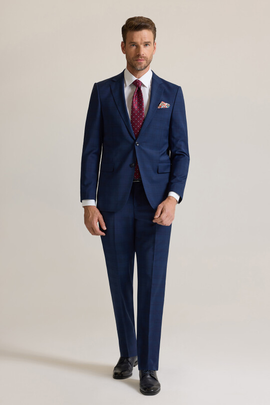 Erkek Lacivert Regular Fit Mono Yaka %100 Yün Takım Elbise