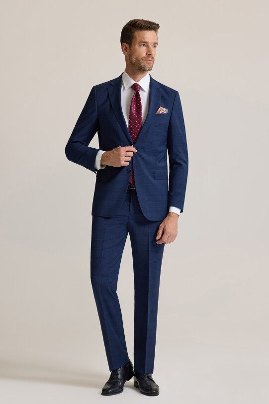 Erkek Lacivert Regular Fit Mono Yaka %100 Yün Takım Elbise