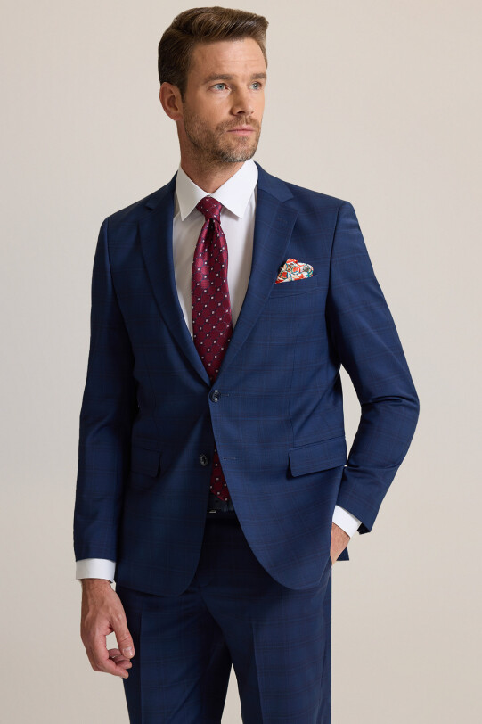 Erkek Lacivert Regular Fit Mono Yaka %100 Yün Takım Elbise