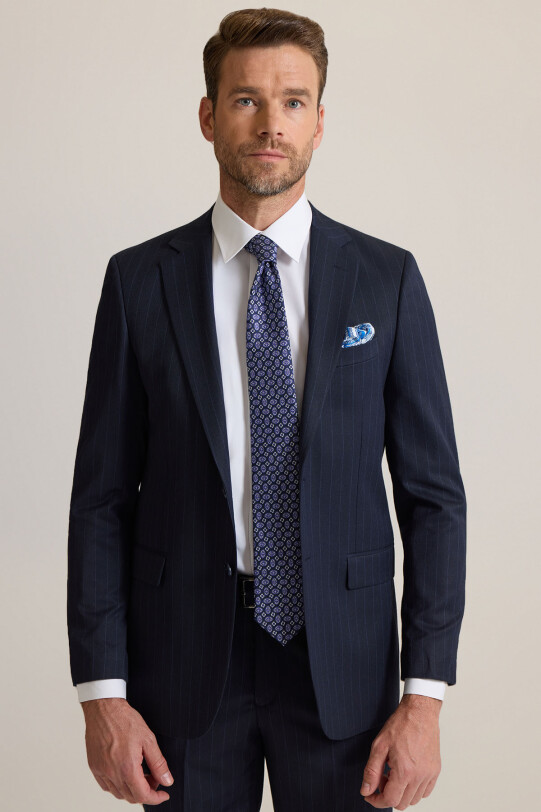 Erkek Lacivert %100 Yün Regular Fit Mono Yaka Takım Elbise