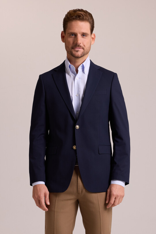 Erkek Lacivert Regular Fit Mono Yaka Likralı Blazer Ceket - YSF