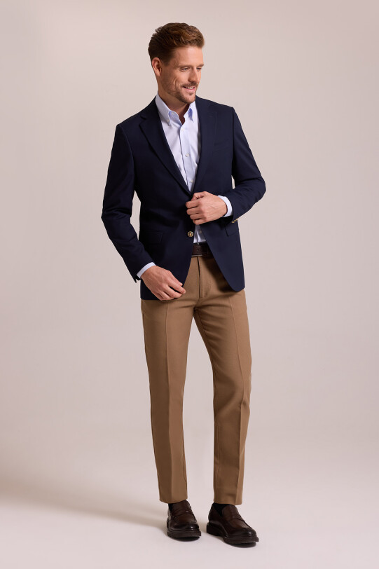 Erkek Lacivert Regular Fit Mono Yaka Likralı Blazer Ceket