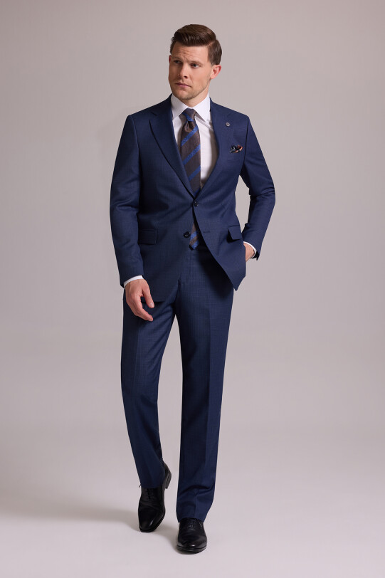 Erkek Lacivert Regular Fit Mono Yaka Yünlü Takım Elbise