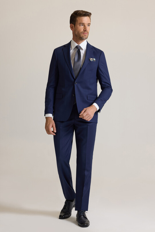 Erkek Lacivert Regular Fit Mono Yaka Yünlü Takım Elbise