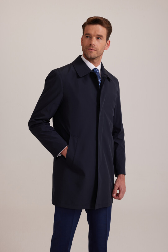 Erkek Lacivert Regular Fit Pardesü İçi Çıkmalı