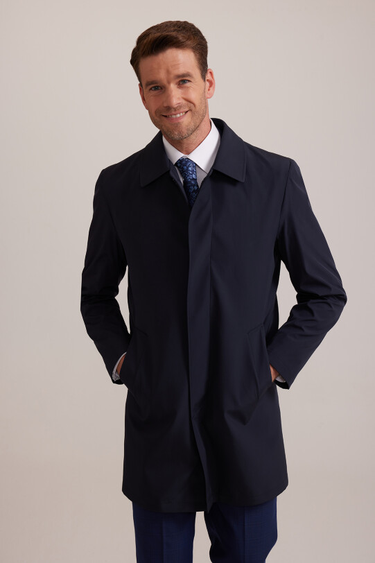 Erkek Lacivert Regular Fit Pardesü İçi Çıkmalı
