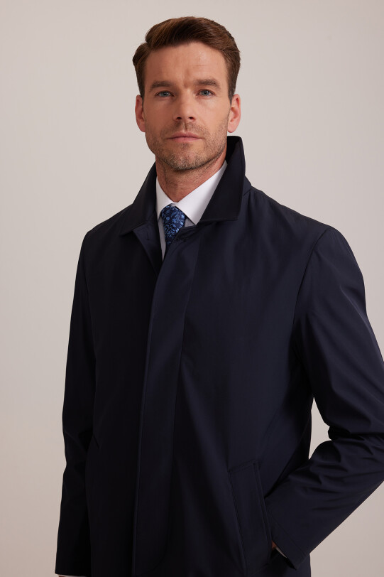 Erkek Lacivert Regular Fit Pardesü İçi Çıkmalı