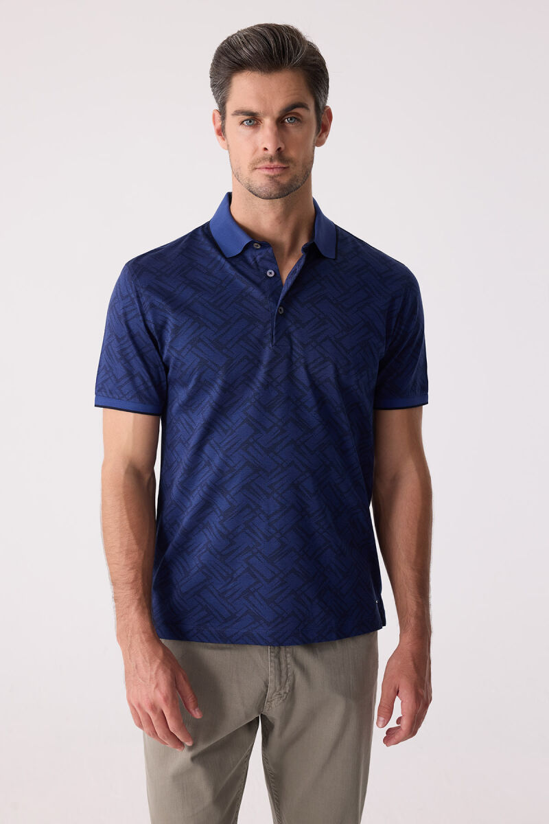 Erkek Lacivert Regular Fit Polo Yaka Merserize Tişört - 1