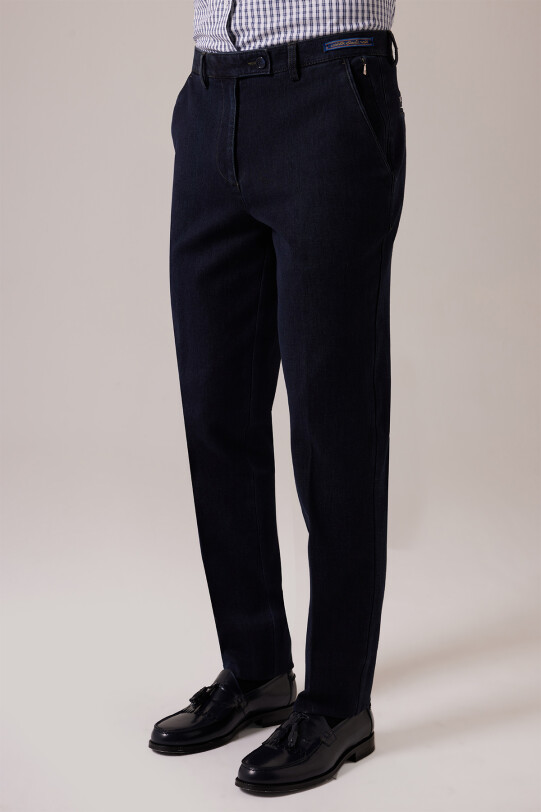 Erkek Lacivert Regular Fit Yan Cep Kanvas Pantolon