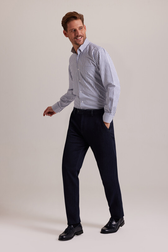 Erkek Lacivert Regular Fit Yan Cep Kanvas Pantolon