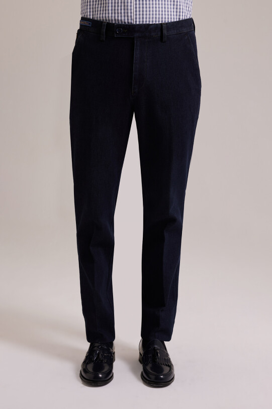 Erkek Lacivert Regular Fit Yan Cep Kanvas Pantolon