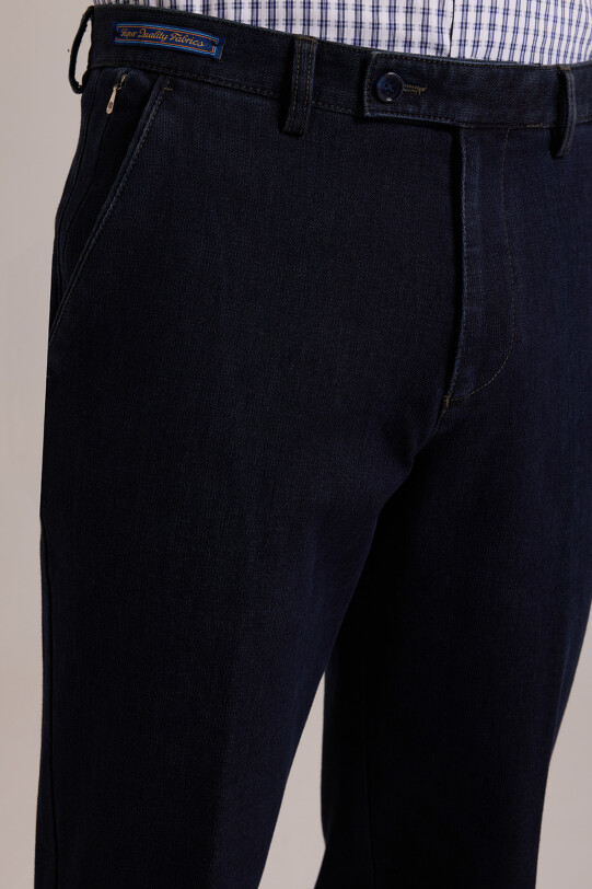 Erkek Lacivert Regular Fit Yan Cep Kanvas Pantolon