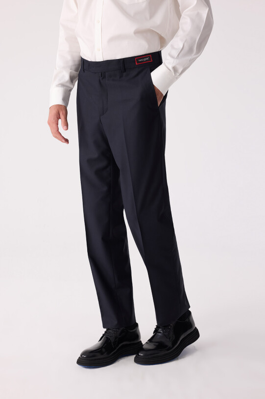 Erkek Lacivert Regular Fit Yan Cep Kumaş Pantolon