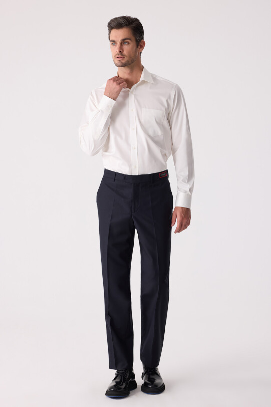 Erkek Lacivert Regular Fit Yan Cep Kumaş Pantolon