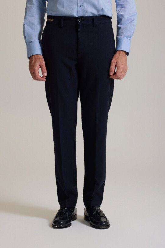 Erkek Lacivert Regular Fit Yan Cepli Kışlık Kanvas Pantolon