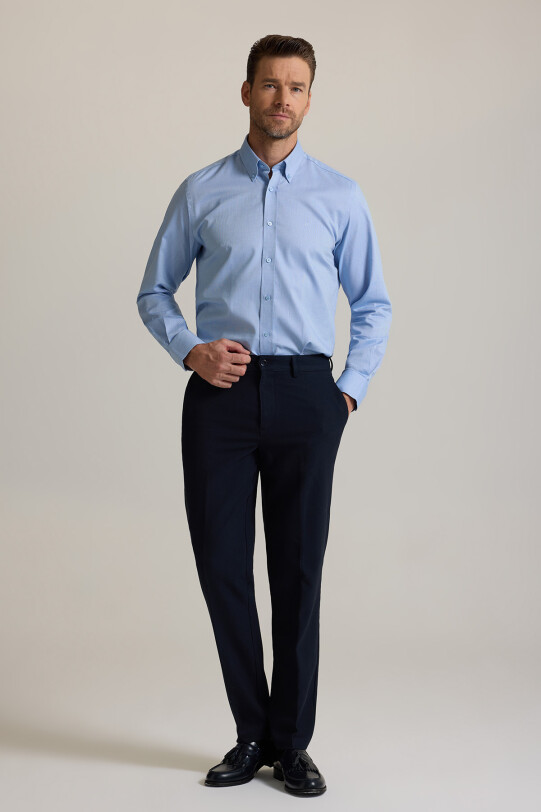 Erkek Lacivert Regular Fit Yan Cepli Kışlık Kanvas Pantolon