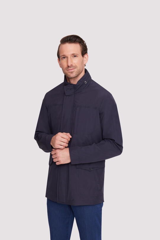 Erkek Lacivert Regular Fit Yazlık Spor Kapüşonlu Mont