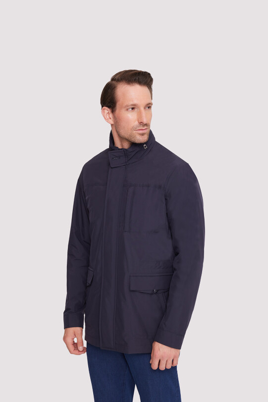 Erkek Lacivert Regular Fit Yazlık Spor Kapüşonlu Mont