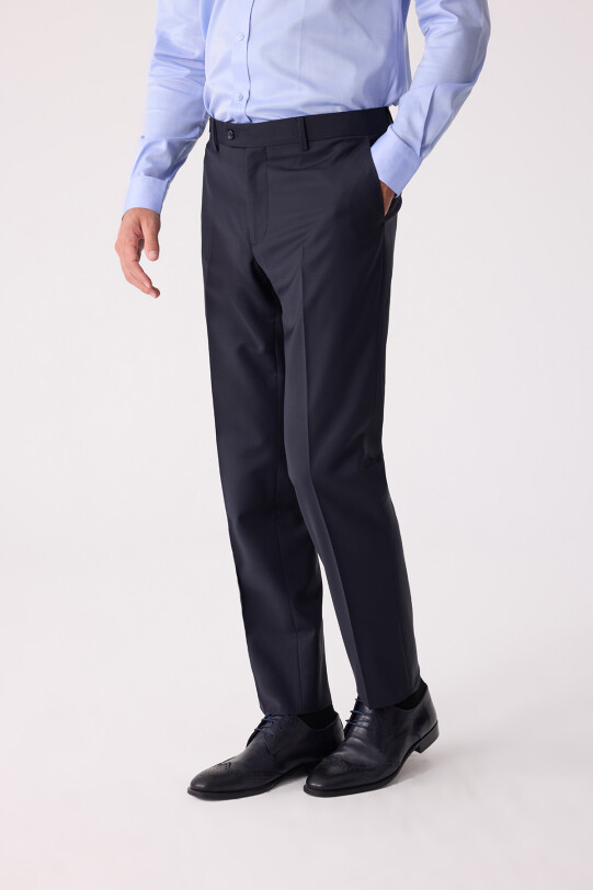 Erkek Lacivert Regular Fit Yün Karışımlı Kumaş Pantolon