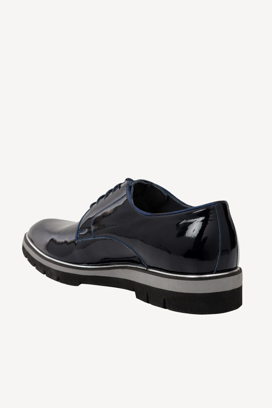 Erkek Lacivert Rugan Bağcıklı Casual Rugan Ayakkabı