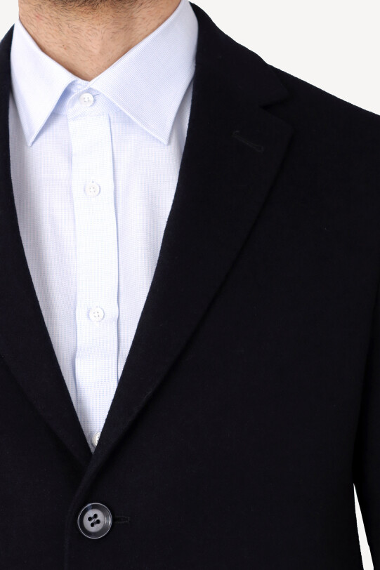 Erkek Lacivert Regular Fit Mono Yaka Kaşmir Karışımlı Palto