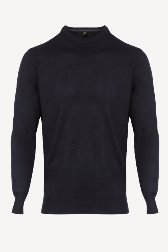 Erkek Lacivert Bisiklet Yaka Klasik Triko