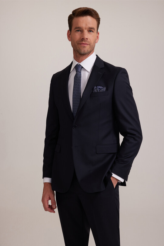 Erkek Lacivert Çift Yırtmaç Regular Fit Takım Elbise