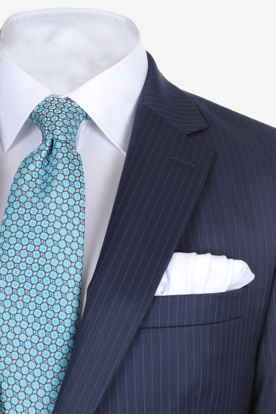 Erkek Lacivert Çizgili Regular Fit Takım Elbise