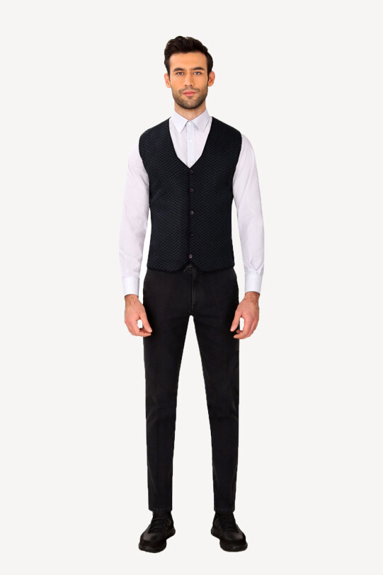 Erkek Lacivert Desenli Klasik Triko Yelek