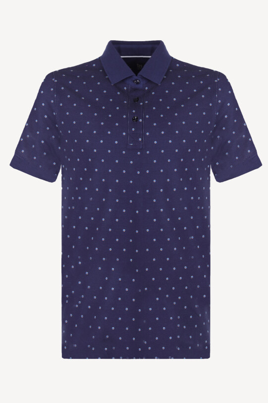 Erkek Lacivert Desenli Regular Fit Polo Yaka Tshirt