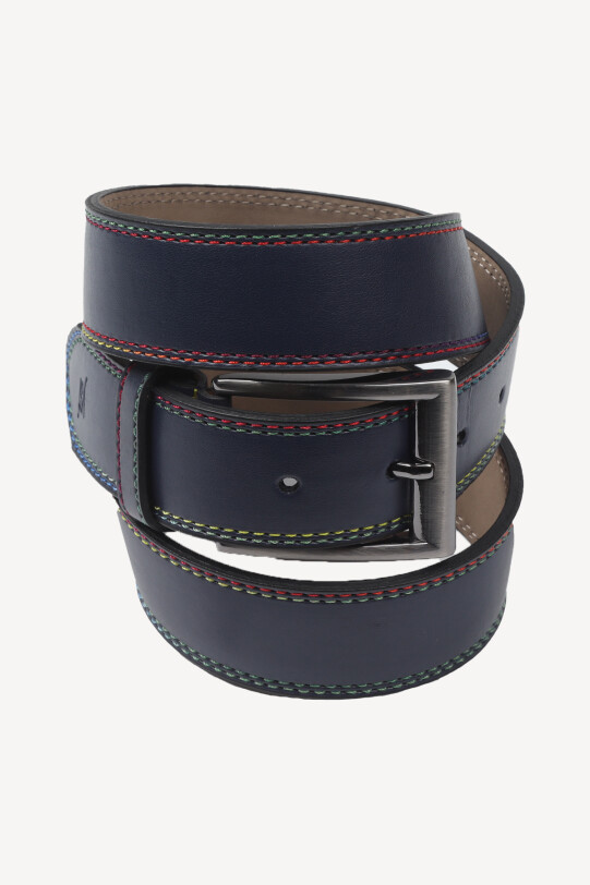 Erkek Lacivert Dikişli Spor Deri Kemer