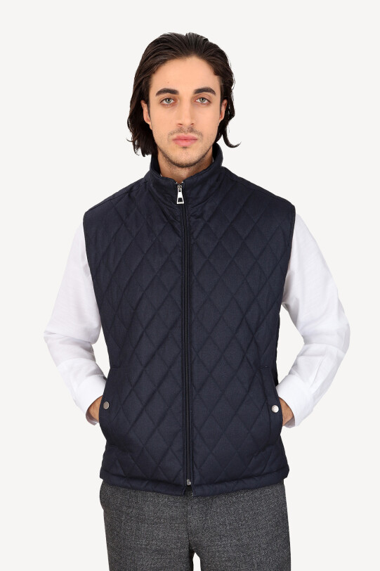 Erkek Lacivert Kapitone Klasik Yelek