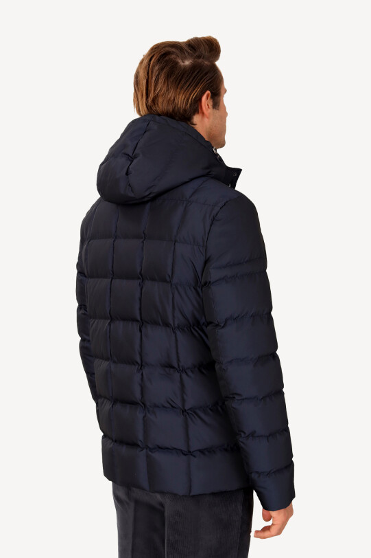 Erkek Lacivert Kapüşonlu Klasik Kaban