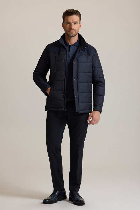 Erkek Lacivert Kareli Klasik Kaban