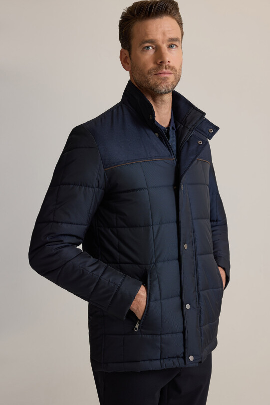 Erkek Lacivert Kareli Klasik Kaban