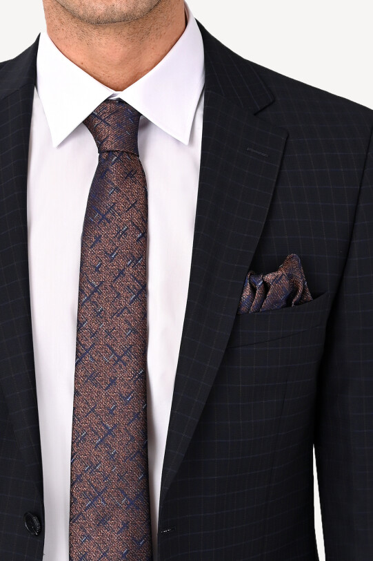 Erkek Lacivert Klasik Kareli Takım Elbise