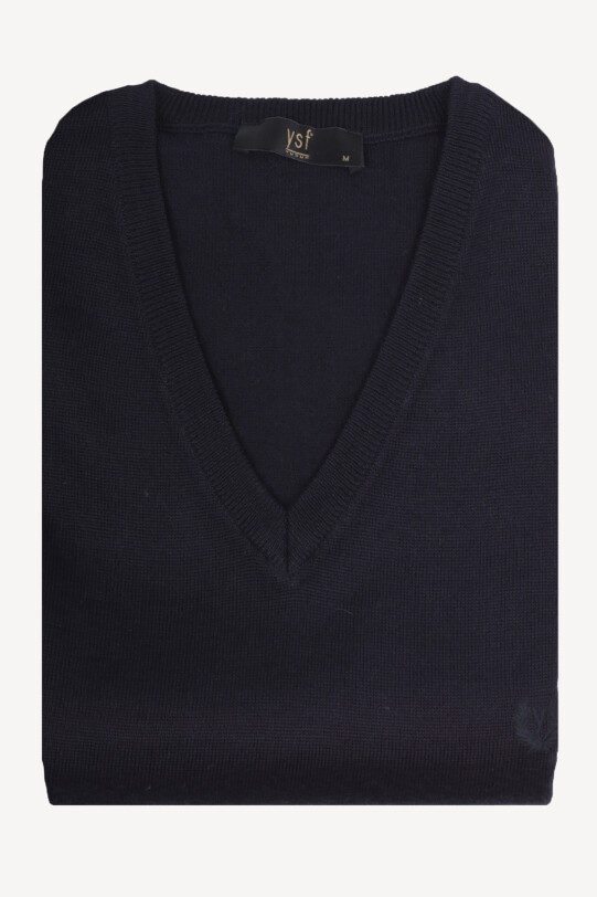 Erkek Lacivert Klasik V yaka Triko Süveter